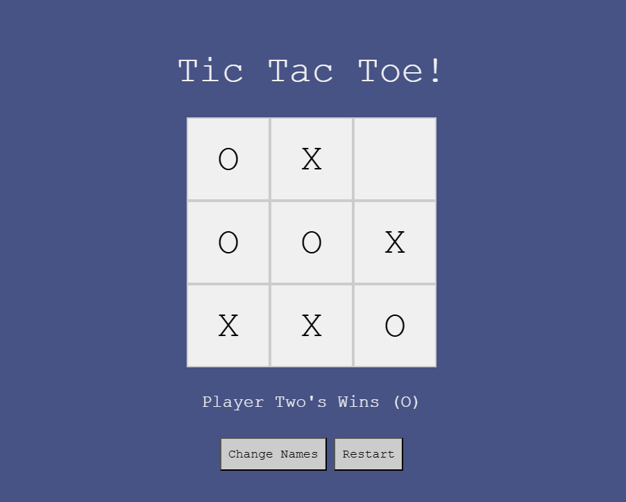 Screenshot of tic-tac-toe game board with X and O marks
